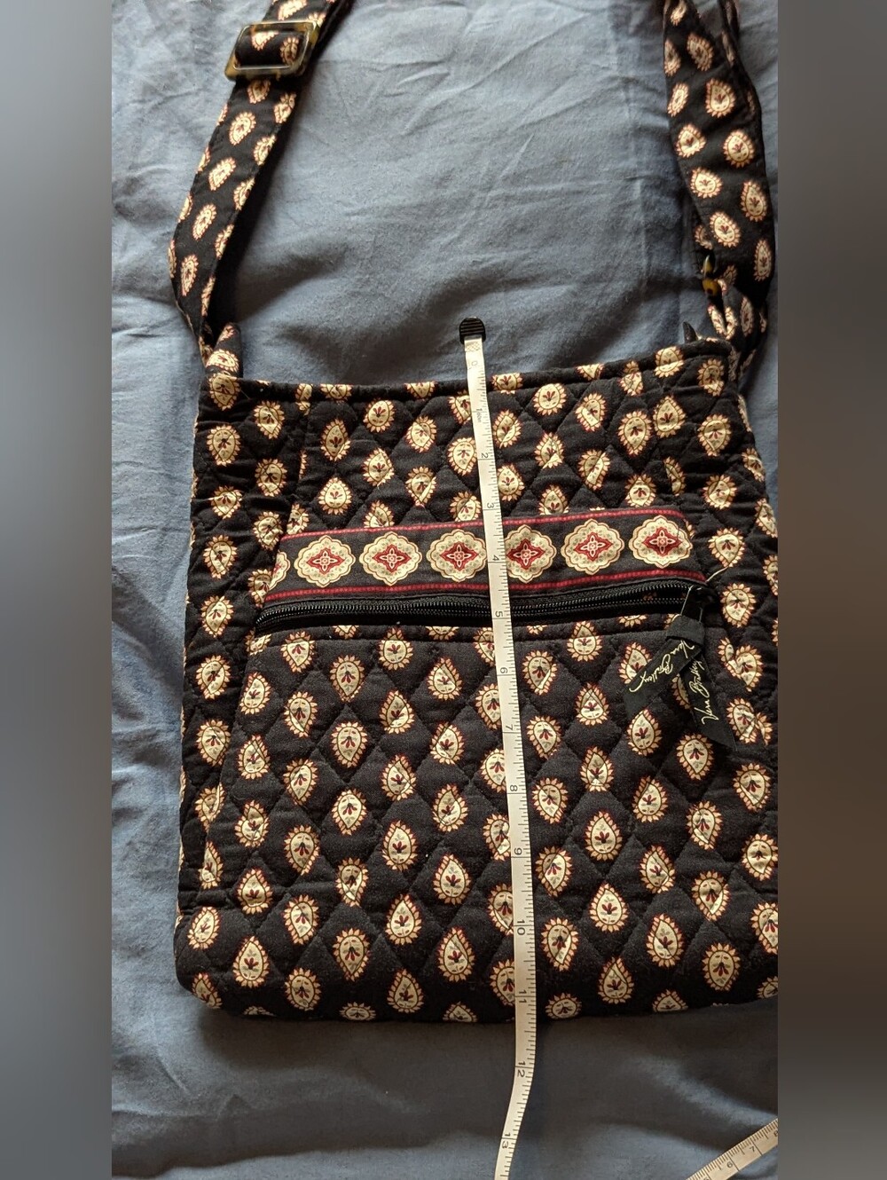 Vera Bradley Black Quilted Crossbody Bag with Beige & Red Paisley Print